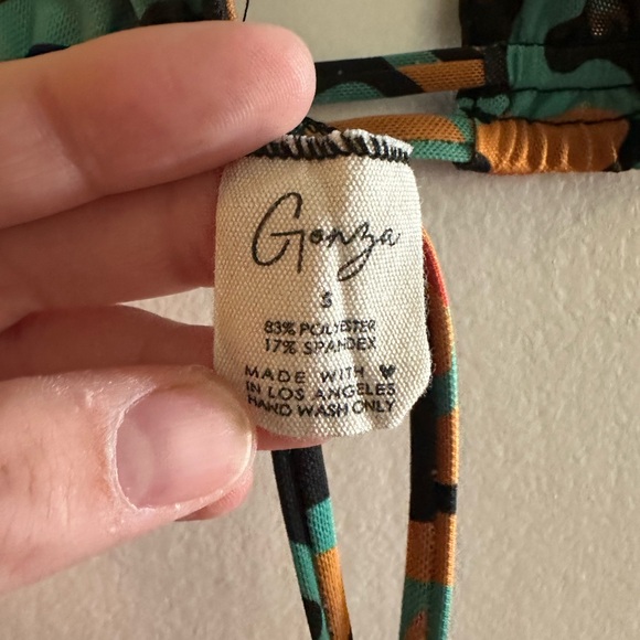 Gonza Orange/Teal 70s Double Strap Mesh Triangle Top size Small EUC - Picture 8 of 8